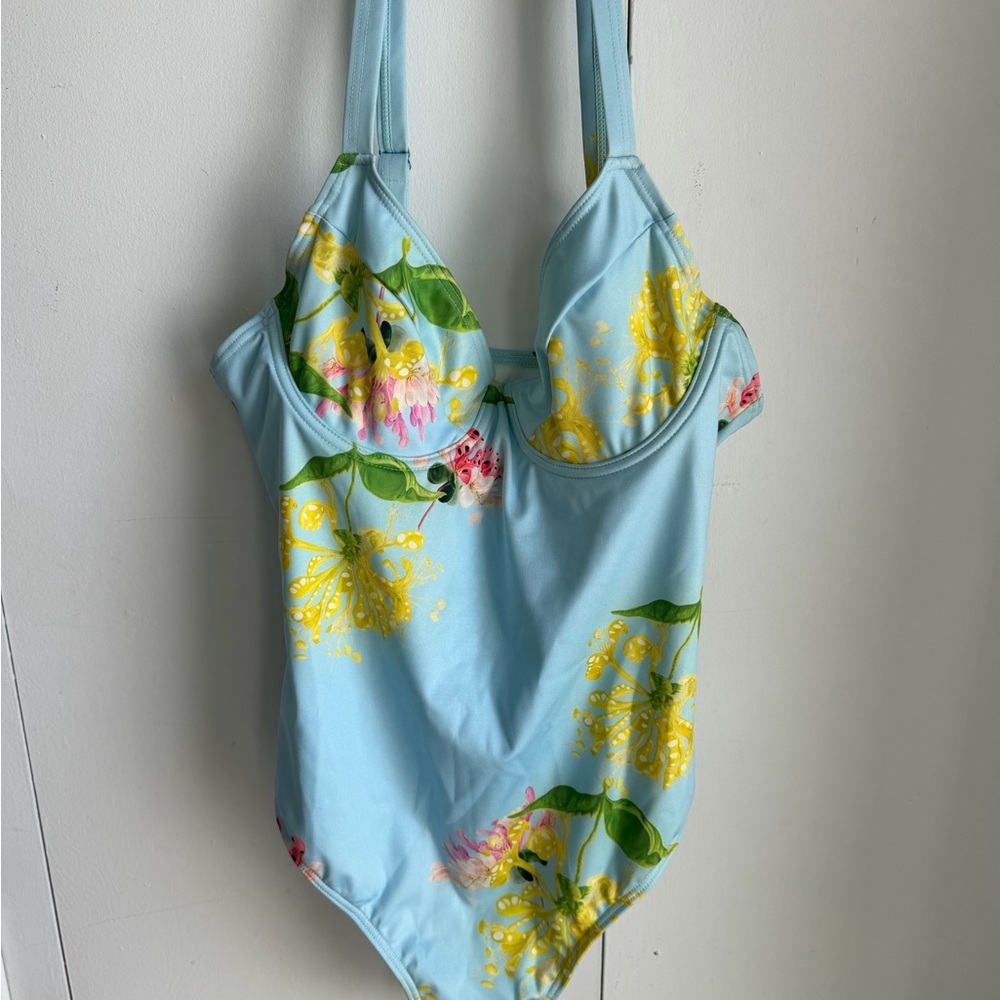 Cynthia Rowley Blue Floral Swim Bodysuit